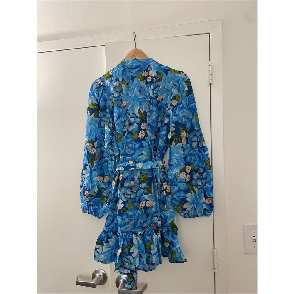 NWT Farm Rio x Anthropologie Blue Floral Belted Mini Dress size S - Picture 6 of 11